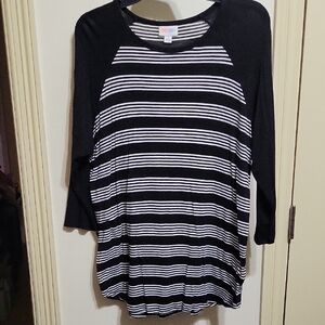 LuLaRoe Black and White Striped Long Sleeve Top